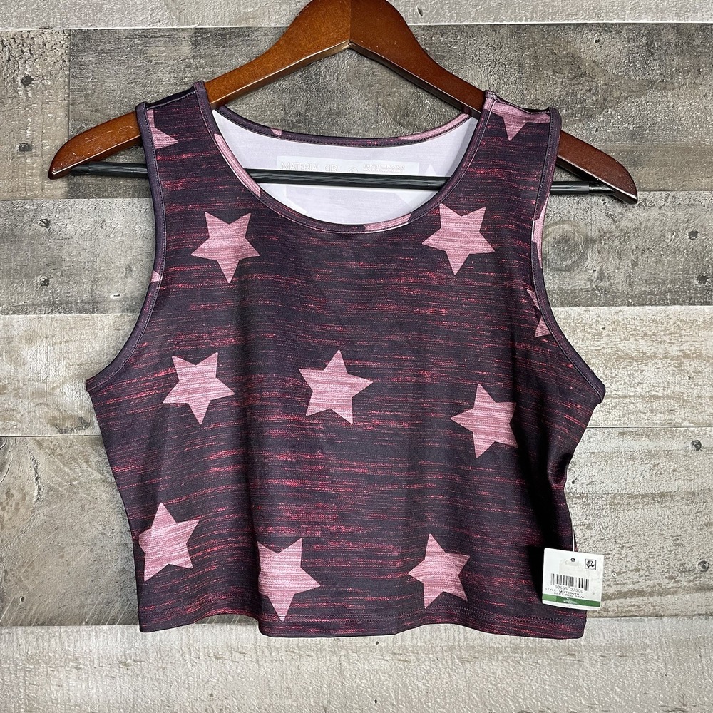 Material‎ Girl Active L Junior Beet Red & Pink Star Sleeveless Crop Top New